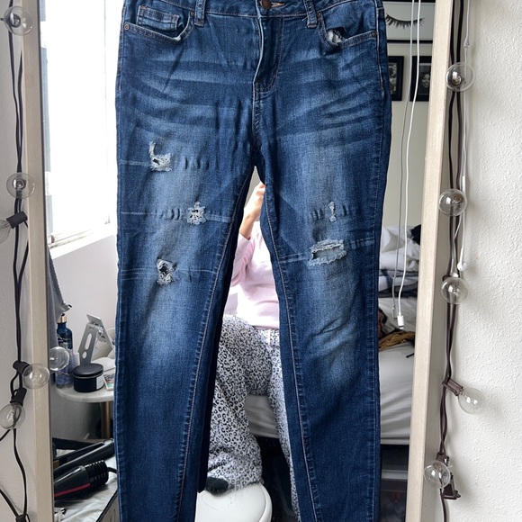 Encore Distressed Jeans - Women's size 5 - Blue, Skinny, Straight - Picture 1 of 5